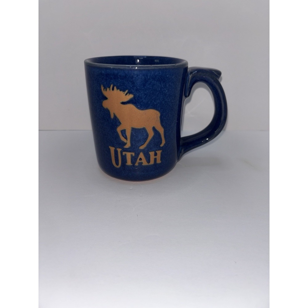 Vtg Utah Beautiful Glazed Clay Pottery Coffee/Tea Mug Blue Moose 14oz Mug‎